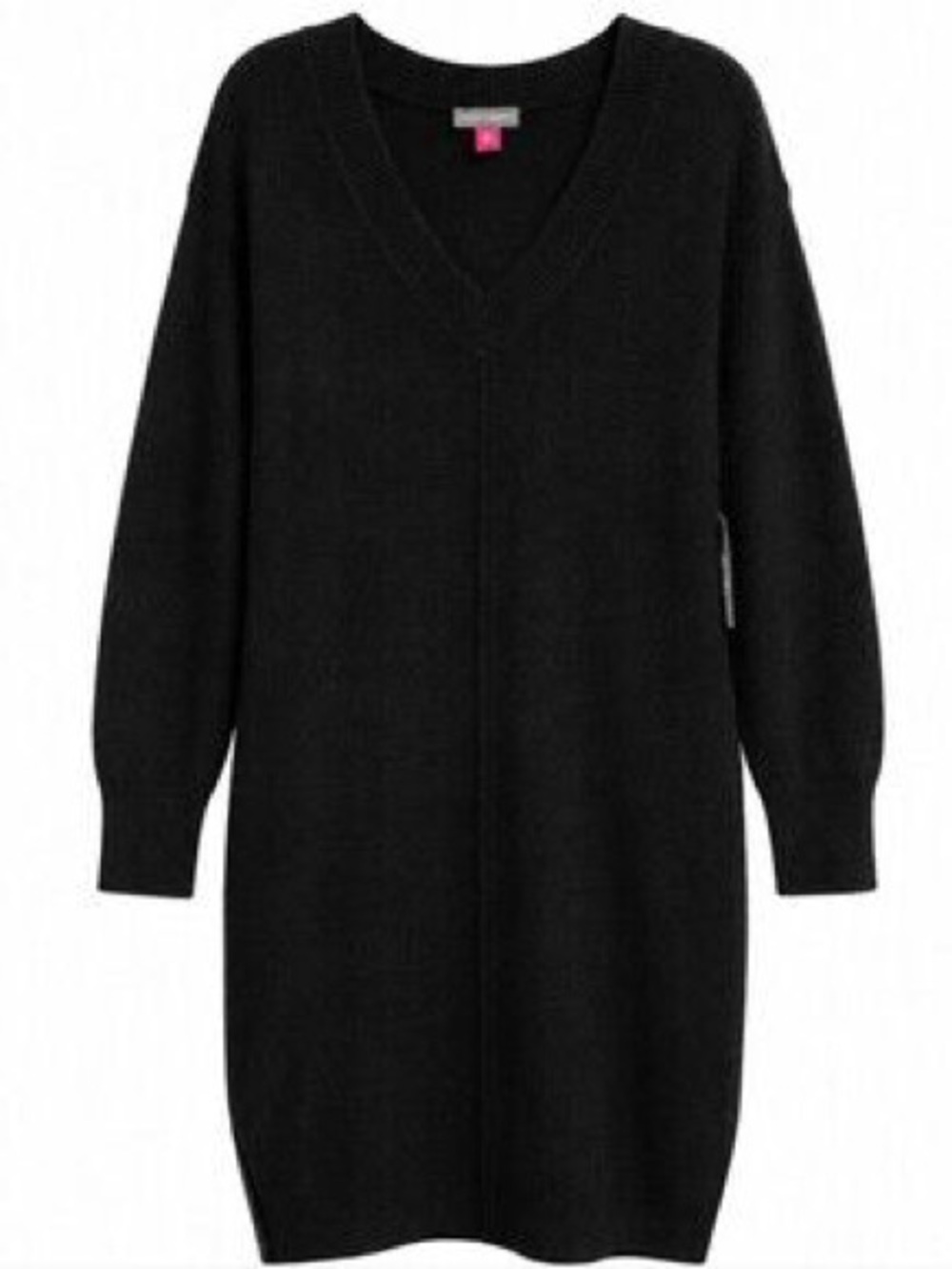 Vince Camuto Black V-Neck Long Sleeve Sweater Dress Size: L